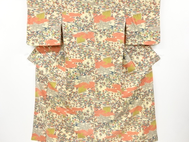JAPANESE KIMONO / ANTIQUE KIMONO / SILK / JODAI TSUMUGI / FLOWER